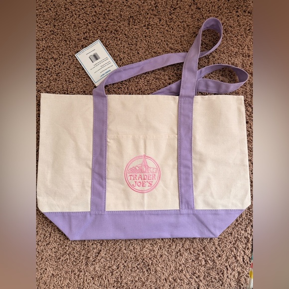 Trader Joe'S Handbags - Trader Joe's Canvas Large Tote in White and Purple Color